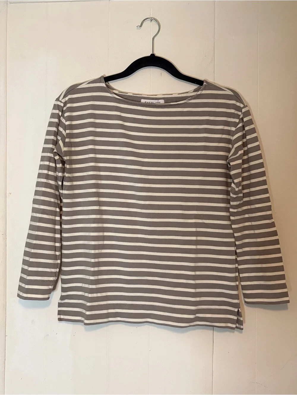 Everlane Women’s Gray & bone Striped 3/4 Sleeve Tee